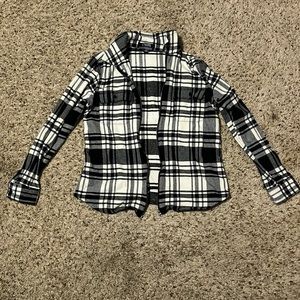Chaps, black and white, petite medium, jacket, flannel